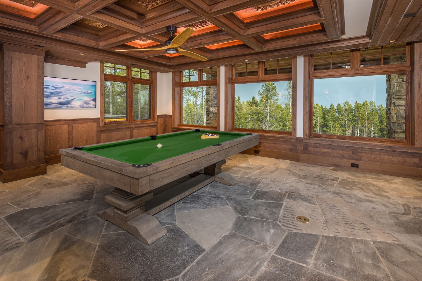 Lower level pool area millwork — Montana private residence